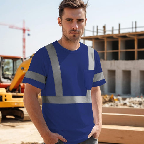 Class 3 Hi Vis Shirts for Men, Short Sleeve Reflective Safety Shirts for Women, Durable UCR-Blue XXL