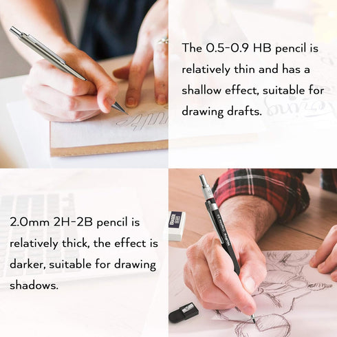 Nicpro 29PCS Art Mechanical Pencil Set in Leather Case, Metal Drafting Pencil with Lead Holders