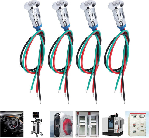 LED Light, 4 pcs 12 24V Indicator Lights, 8mm Electrical Indicator, Pre Wired Common Anode Industrial
