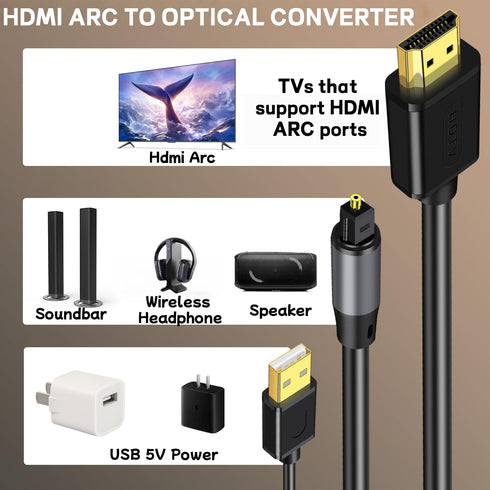 WLTASUY 192KHz 6FT,ARC HDMI ARC to Optical Audio Converter to Optical Audio Extractor Cable,Plug & Play, AR C to O