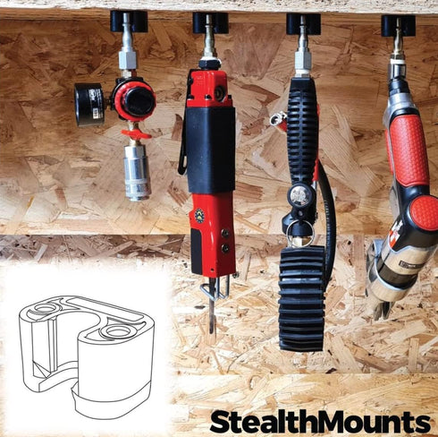 StealthMounts Locking Air Tool Holder - 5 Pack | 1/4" Size Pneumatic Tool Holder | Air Tool Rack | Air Tool Storage | Air Tool Holder Rack | Air Tool Storage Rack | Air Tool Organizer | Made in UK by StealthMounts