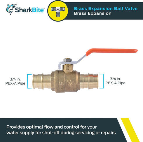 SharkBite 3/4 Inch Expansion Ball Valve for PEX-A Pipe, Brass Plumbing Fittings for PEX A Tubing, UAB22462LFA by SharkBite