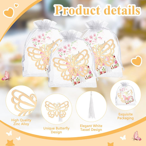 KBDHYY 50Pcs Butterfly Metal Bookmark Wedding Party Favors, Gold Creative Butterfly Bookmarks with Tassel, Butterfly