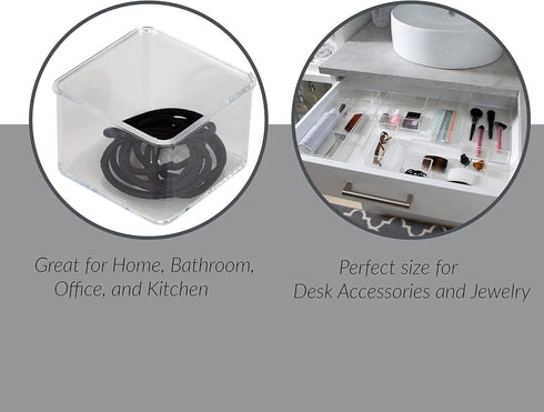 Simplify Small Square Drawer Organizer, 3" x 3" x 2", Multi-Purpose Home Organization Desk Accessories Clear