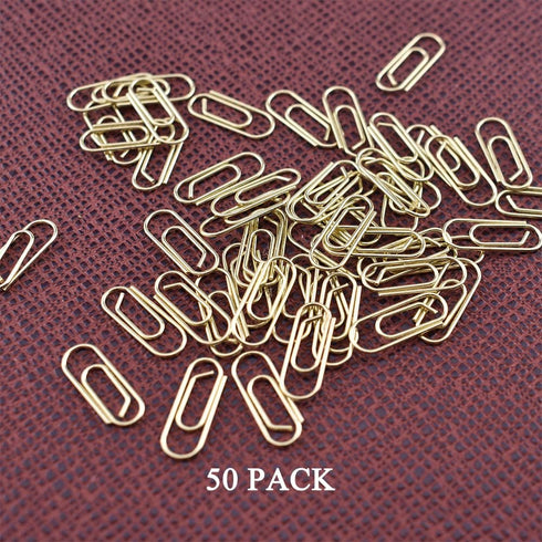 HAHIYO 50 Pack Sturdy Paper Clips, 0.59 inches Length Heavy Duty Rust Proof Reusable Metal Bright Gold