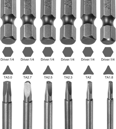 6pcs TA1.8-TA3 Triangle Screwdriver Bit, 1/4" Hex Shank, 2" Length Magnetic Tri-angle Power Tool