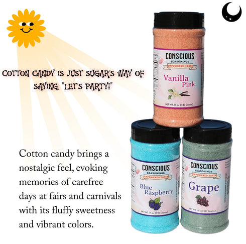 3-Pack 14oz 50 Grape, Pink Vanilla & Blue Raspberry Flavored Flossugar - Jars - Cotton Candy Cones - Ready-to-Use