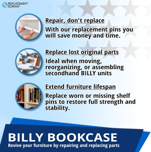 16pcs 131372 ReplacementScrews Billy Bookshelf Pins/Pegs Compatible with IKEA Part - Zinc Alloy Die-Cast Shelf Supports