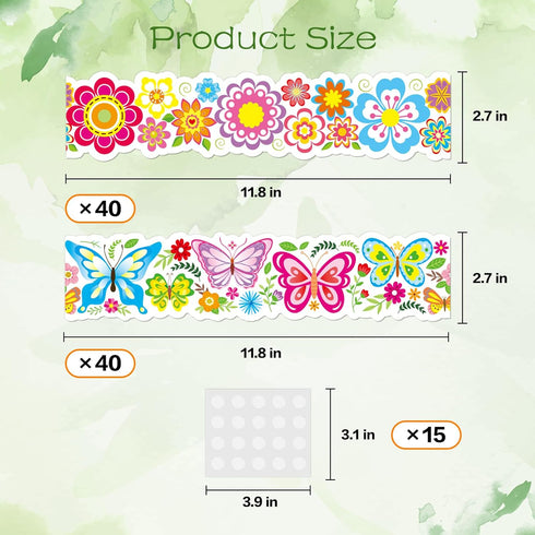 Spring Bulletin Board Die-Cut Flowers - 78.7ft Butterfly Border Trim for Classroom Decorations and Wall Decals