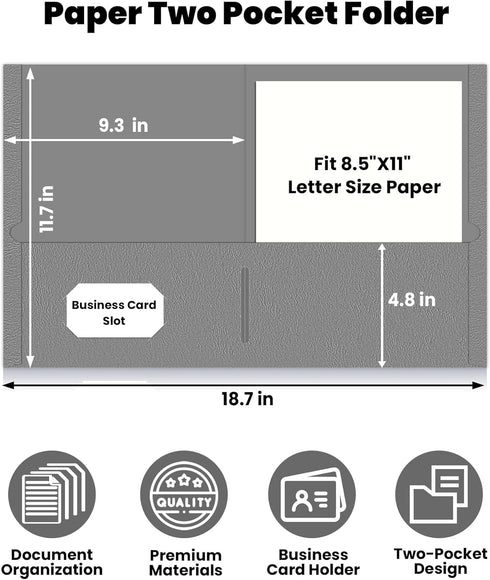 SUNEE Folders with Pockets - 25 Pack, Gray, 2 Pocket Folders Fit Letter Size Paper for School Office Home Business