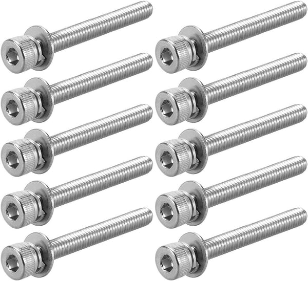 uxcell M4 x 35mm Stainless Steel Hex Socket Head Cap Screws, 10pcs with Spring Washer and Plain Washers