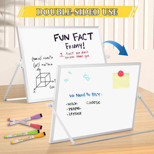 Dry Erase Magnetic White Board, 16" x 12" - Double-Sided Desktop Whiteboard with Stand for Home & School