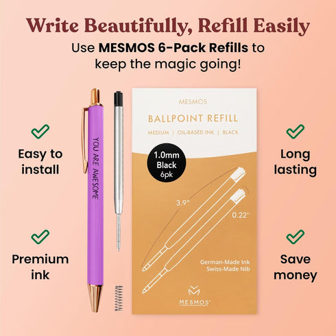 MESMOS 3pc Fancy Pen Set for Women, Cute Boss Lady Gifts, German-Made Ink, Teacher Pens, Office Gifts