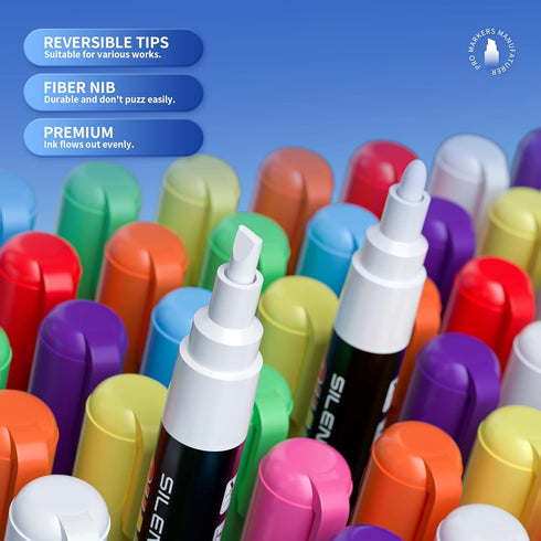 White Liquid Chalk Markers - 3-6mm Chisel Tip, 3mm Fine Tip, for Chalkboard Signs, Windows, Blackboard