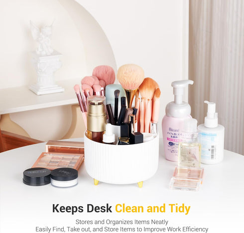 Desk Pen Holder with 5 Compartments - 360° Rotating Organizer for Women and Men, Tidy Desk Caddy