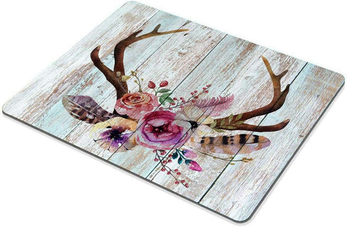 Smooffly Farmhouse Boho Mouse Pad - Rectangle Antlers Flowers Mat for Teachers Present - Office Supplies