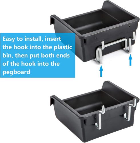 Pegboard Bins with Hooks and Labels - 10 Packs for Organizing Accessories, Black
