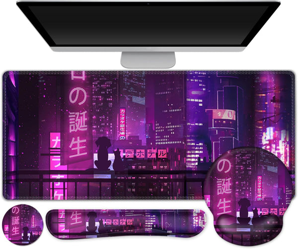Gaming Mouse Pad, Large Desk Mat, 4in1 XXL Mousepad with Keyboard Wrist Rest, Mouse Wrist Rest, Coaster Set
