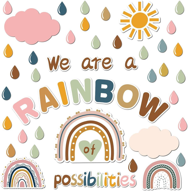 Boho Rainbow Bulletin Board Set, We are A Rainbow of Possibilities Cutouts for Birthday Party School Decor