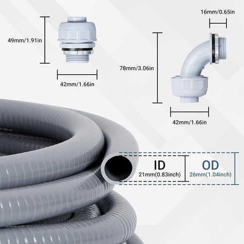 Neoaider 3/4 Inch 25FT 5 5 Liquid Tight Conduit and Connector Kit, Flexible Non Metallic Electrical Conduit