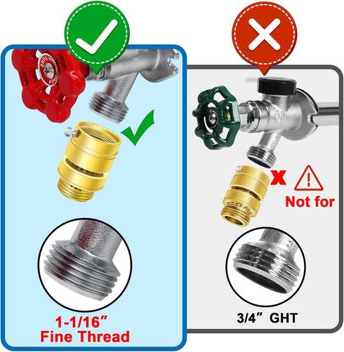 Fine Thread Vacuum Breaker - PK1390 1-1/16" Female No Lead Brass - Self-Draining Hose Bib Vacuum Breaker