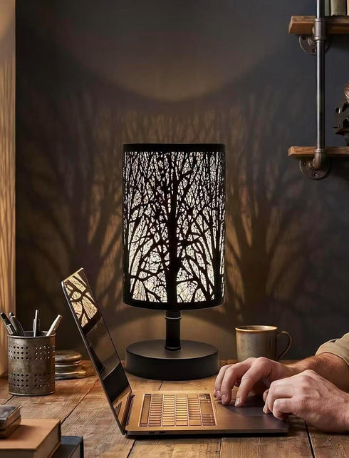 Table Lamps Bedside Nighting Light Decorative Nightstand Lamp for Bedroom, Living Room, Black Metal Shade Forest