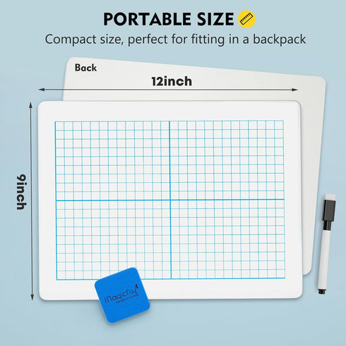 Magicfly Small White Board Grid, 9"x12" Mini Math Whiteboard for Students with 20 Pens and 16 Erasers