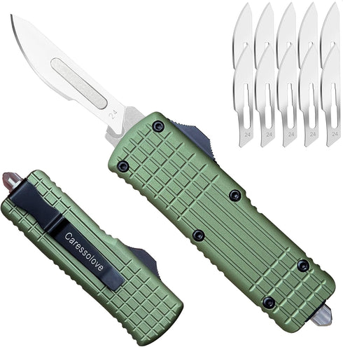 Caressolove Auto Retractable Scalpel Knife, EDC Double Action Automatic Retracting Pocket Knife,