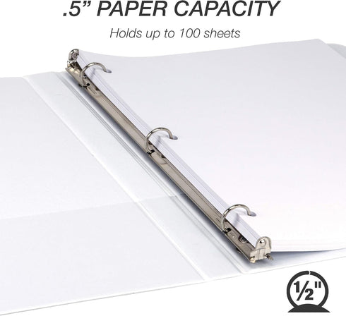 Samsill Durable .5 Inch Binder, Made in the USA, Round Ring Customizable Clear View Binder, White, 8 Pack