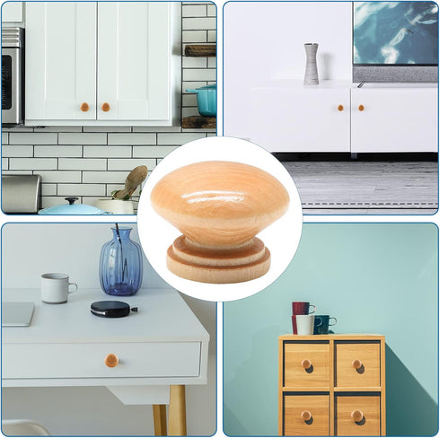 15PCS Round Wood Drawer Knobs, 1-3/8 inch Diameter Mushroom Knobs with Mounting Screws for Furniture - Wood Grain