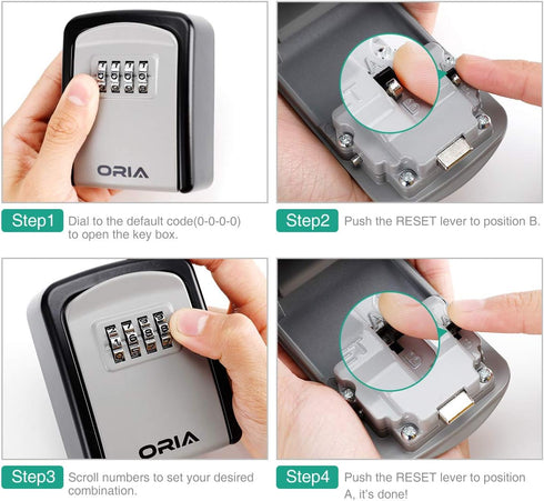 ORIA 4 Digit Combination Key Lock Box, Waterproof Key Safe for Indoor Outdoor, Holds 5 Keys, Silver