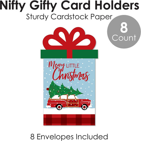 Set 8 Big Dot of Happiness Merry Little Christmas Tree - Red Car Christmas Party Money and Gift Card Sleeves - Nifty
