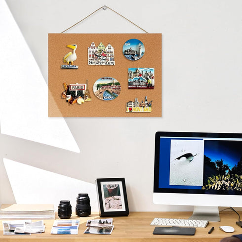 Frameless Cork Board, 16" x 12" Magnetic Bulletin Board with 8 Magnets and 10 Pushpins