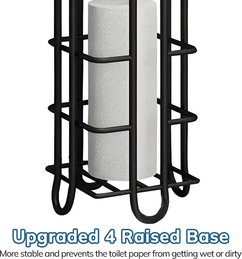 4 Toilet Paper Holder Stand with Storage Shelf, Free Standing Tissue Paper Roll Dispenser Stainless Steel for Bathroom