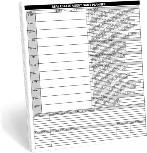 Real Estate Agent Supplies, Daily Planner Task List Notepad, 8.5 X 11, Simple Document with Calendar, Task Lists, Call