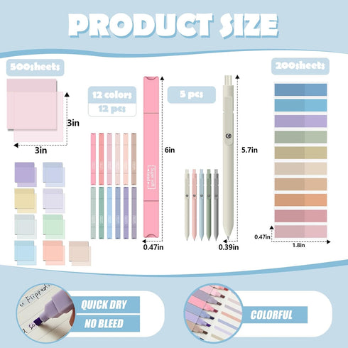 Jutom 39 Pcs Aesthetic Book Annotation Kit, Pencil Case Bag with Highlighter Gel Pen, Sticky Notes, Bible Study Supplies