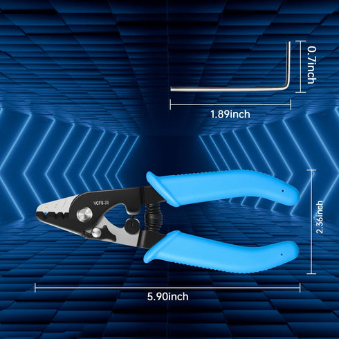 VCFS-33 Fiber Optic Stripping Tool, 3 Port Hole with 6" Handle - Hex Key Adjustable for Jacket, Buffer, Coating