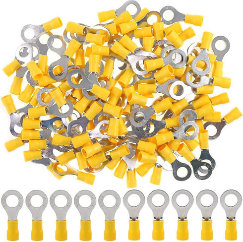 Hilitchi 100Pcs Insulated Ring Electrical Wire Crimp Connectors, 12-10AWG, Yellow - M8