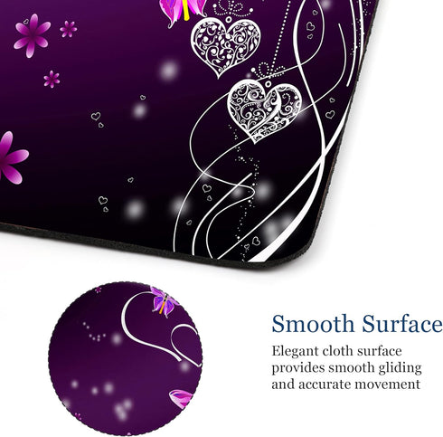 Gaming Mouse Pad - Non-Slip Rubber Base, Smooth Surface for Precise Control, 9.5 x 7.9 Inch, Pink Purple Butterflies