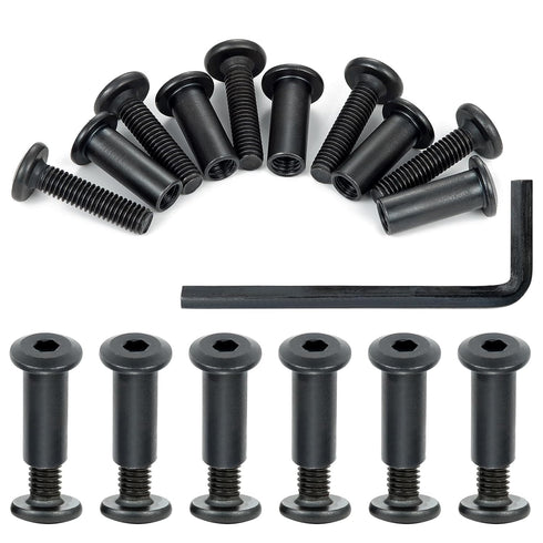50 Sets M6x25mm Black Bolts and Nuts - Hex Screws Kit for Furniture Cam Lock Fasteners & Wood Working Tools