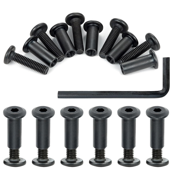 50 Sets M6x25mm Black Bolts and Nuts - Hex Screws Kit for Furniture Cam Lock Fasteners & Wood Working Tools