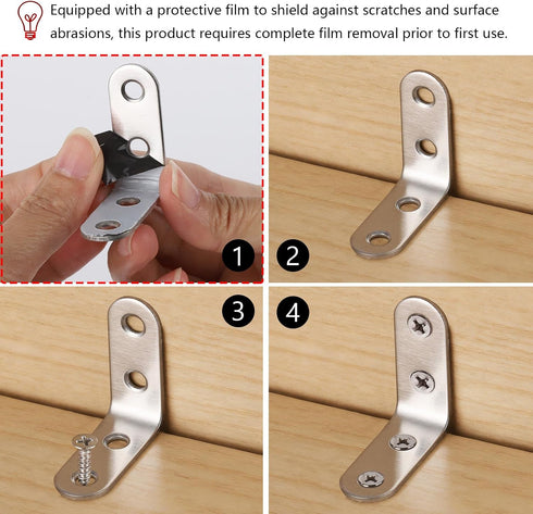 24 90 96 1.57 Inch Pcs L Bracket Stainless Steel Corner Brace, Degree Right Angle Shelf Brackets with Pcs Screws, L