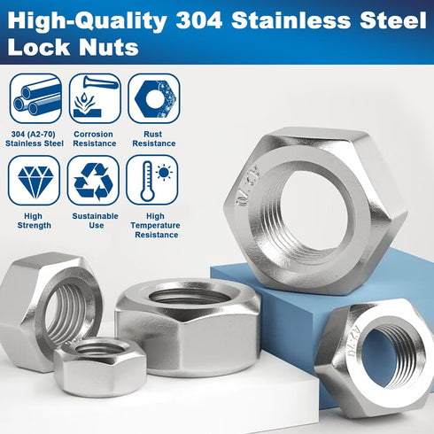 ZQZ 370 M2 M2.5 M3 M4 M5 M6 M8 M10 M12, 304 Set Pcs Metric Hex Nuts Assortment Kit, Stainless Steel Assorted Hex Nuts
