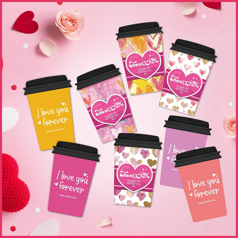 D24TIME 4 Set Valentines Day Card for Him - Coffee Cup Gift Card Holder Money Holder for Cash Gift Unique Valentines