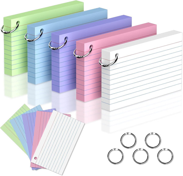 Gehanfai 250 Count Colored Index Cards 3 x 5 Inch, Lined Flash Cards