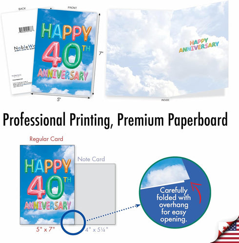 The Best Card Company 40th Anniversary Congratulations Card w/Envelope for Men, Women (Not Actual Balloons, 3D)