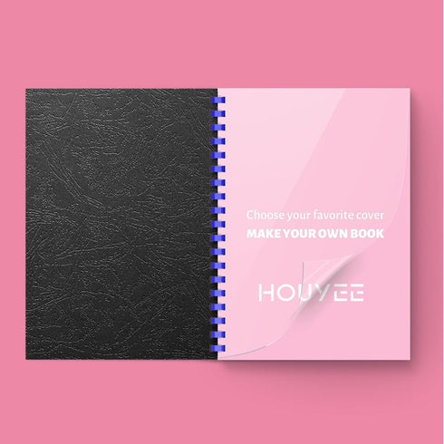 HOUYEE Binding Covers and Combs Set, 50 Pcs Leather Texture Paper Binding Covers, 50 Pcs Clear Covers