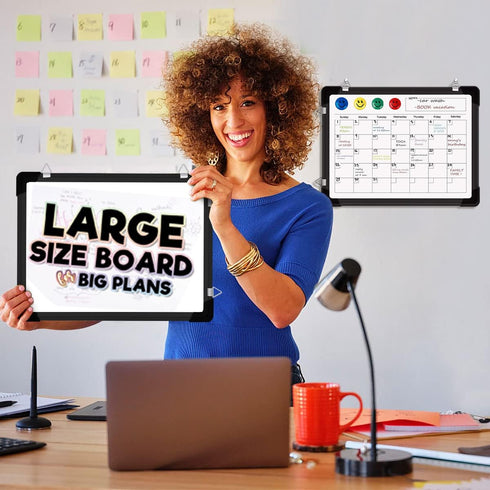 Polegas Magnetic White Board Dry Erase Calendar, 16" x 12" Monthly Calendar for Wall, Small Double Side Board (Black)