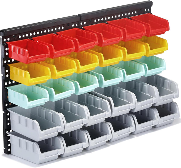 MULSAME Wall Mounted Storage Bins Parts Rack 4 Colors Bin Organizer Garage