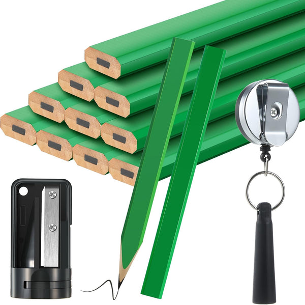 14 Pcs Carpenter Pencils, 7 Inches Flat Octagonal Heavy Duty Woodworking Pencils with Sharpener and Holder